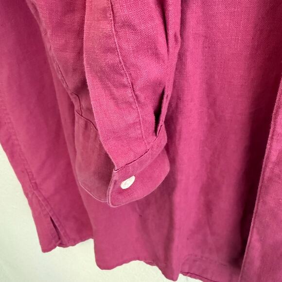 Neiman Marcus Men’s Large 100% Linen Long Sleeve Shirt Wine / Burgundy Casual - Picture 4 of 6